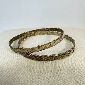 Set of 2 Mexico Bangle Bracelets Silver-Tone Stackable Layers Metal